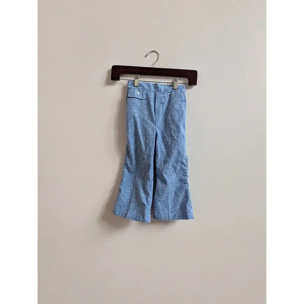 Vtg Healthtex 70s Suit 3-4T Blue Chambray Flare Pants